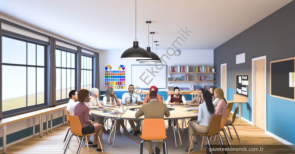 Create a photo-realistic image of a modern, brightly lit classroom in Kütahya, filled with diverse e