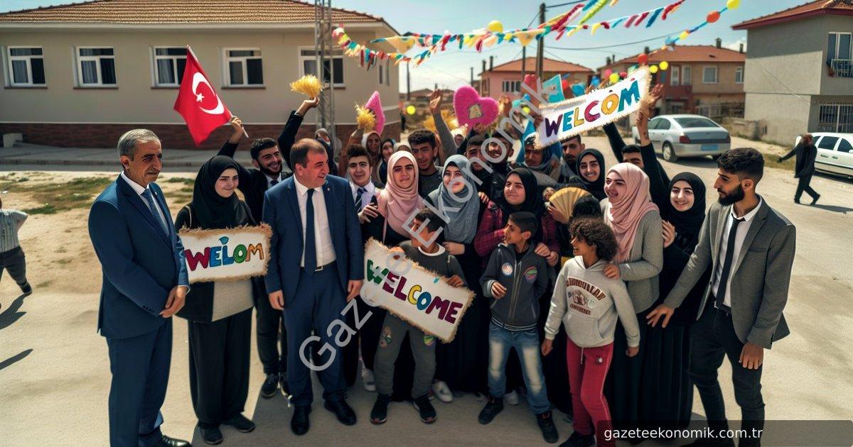 Create a photorealistic image showing a heartwarming scene in Kırkağaç where a diverse group of smil