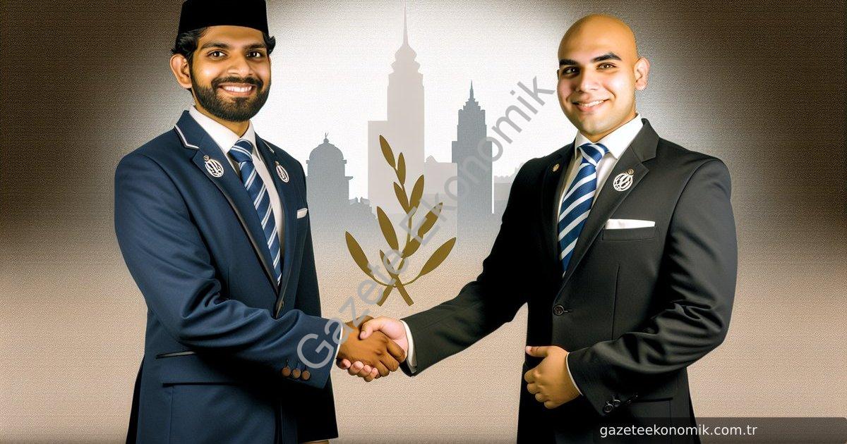 Create a photorealistic image showing two gentlemen in suits shaking hands with smiles, one with an