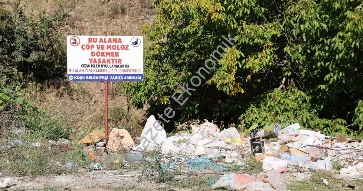 "Uyarılara rağmen Köşk Cumayanı yolu çöplüğe döndü" başlıklı haber için fotorealistik, profesyonel b