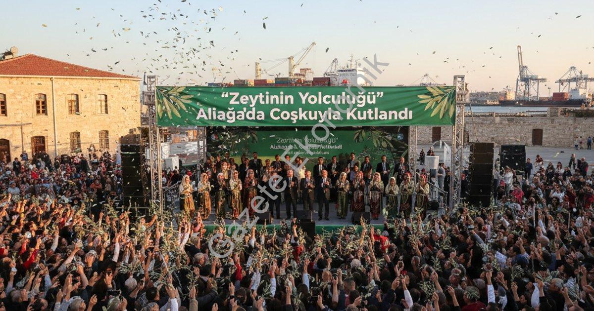 "‘Zeytinin Yolculuğu’ Aliağa’da coşkuyla kutlandı" başlıklı haber için fotorealistik, profesyonel bi