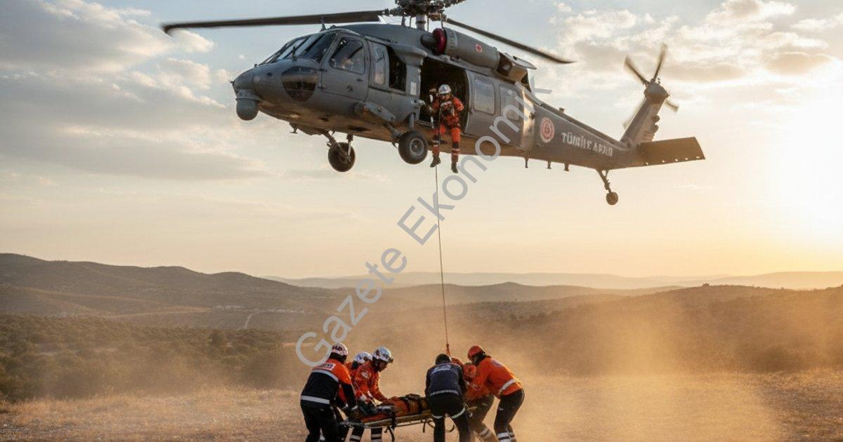 "Aydın’da helikopter destekli kurtarma tatbikatında zamanla yarış" başlıklı haber için fotorealistik