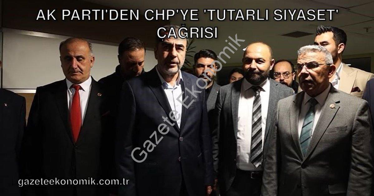 "AK Parti'den CHP'ye 'Tutarlı Siyaset' Çağrısı" başlıklı haber için fotorealistik, profesyonel bir h