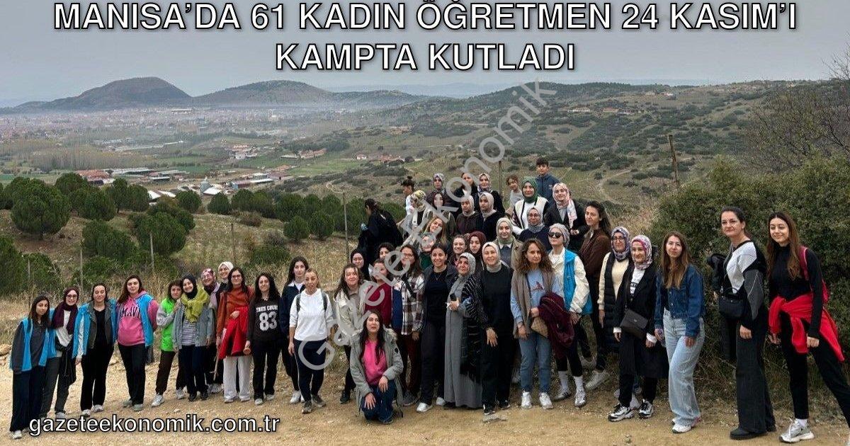 "Manisa’da 61 Kadın Öğretmen 24 Kasım’ı Kampta Kutladı" başlıklı haber için fotorealistik, profesyon