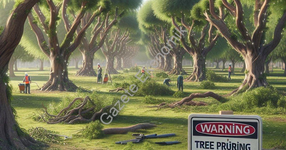 "Afyonkarahisar’da Ağaç Budama Çalışması İçin Park Uyarısı" başlıklı haber için fotorealistik, profe