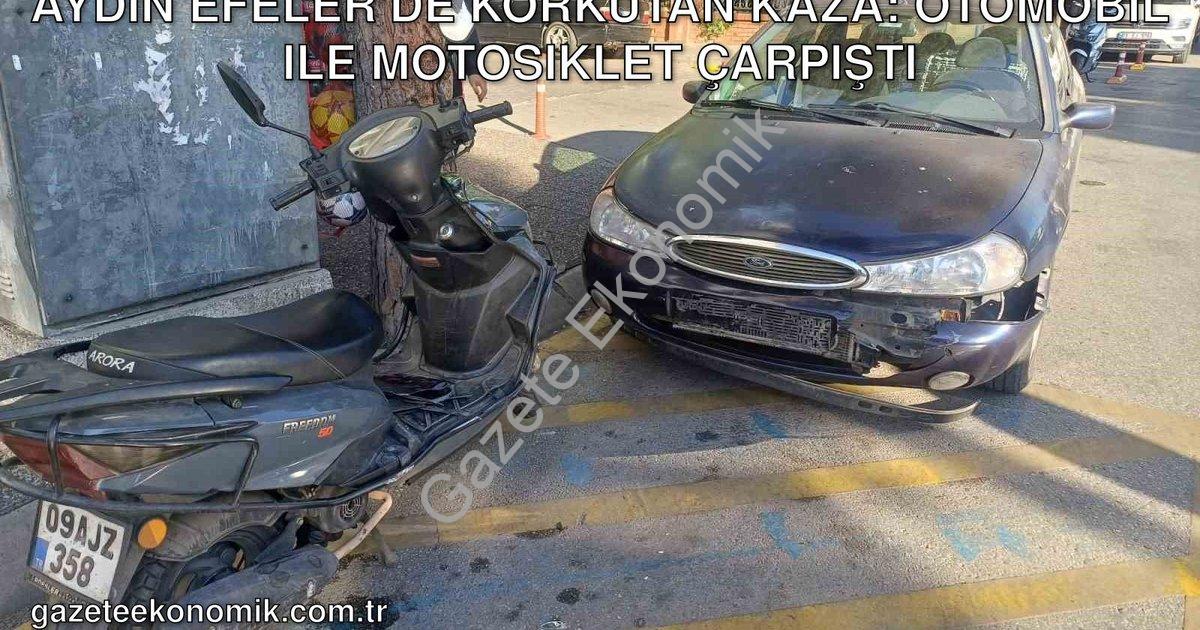 "Aydın Efeler'de Korkutan Kaza: Otomobil ile Motosiklet Çarpıştı" başlıklı haber için fotorealistik,