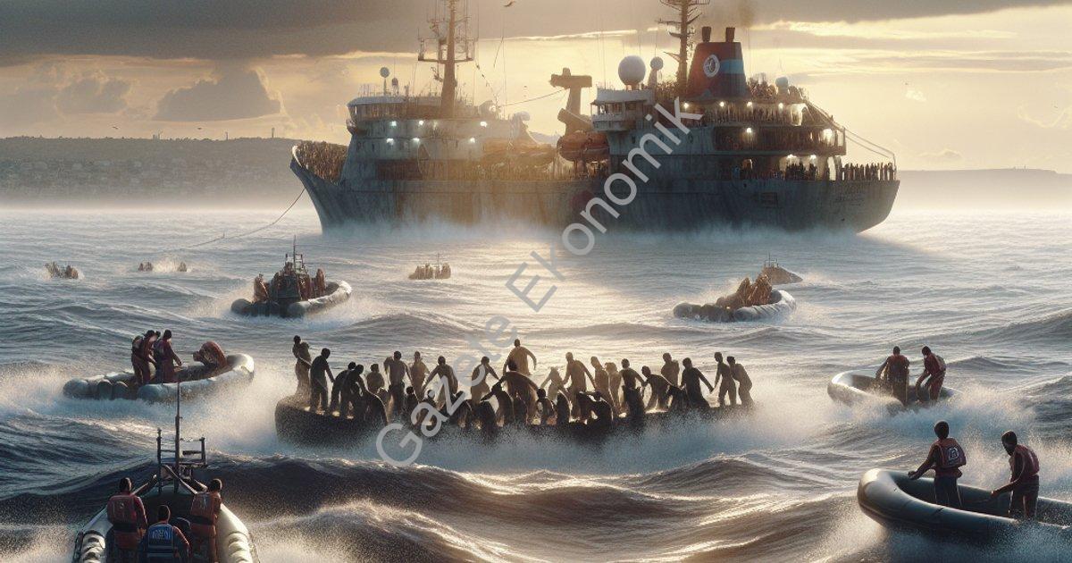 "İzmir Açıklarında Hareketli Saatler: 120 Göçmen İçin Operasyon" başlıklı haber için fotorealistik,